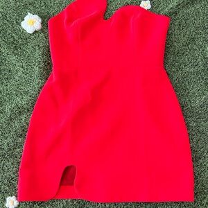 Amanda Uprichard Asymmetrical Red Strapless Dress